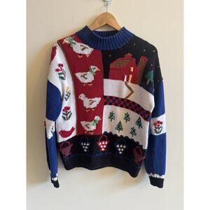 VTG Women’s L 90s Knit Easter Novelty Sweater Cottagecore Farmcore Granny Ducks
